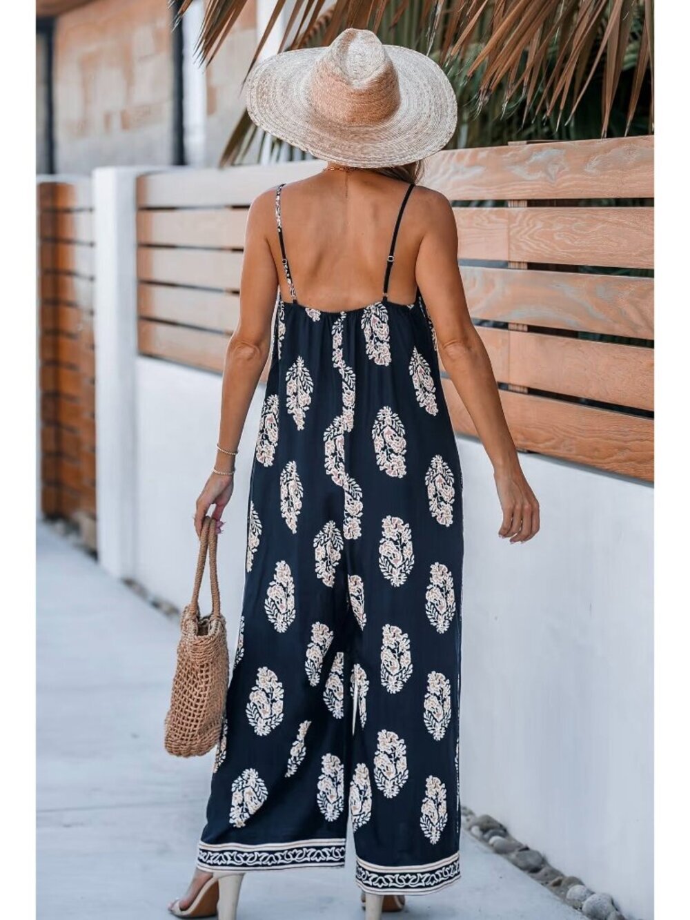 NWT Cupshe Navy Ornate Sleeveless Straight Leg Jumpsuit - Size: Small - Picture 10 of 11